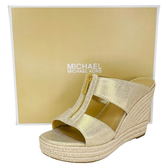 Michael Kors Bradley Gold Shimmer Womens Espadrille Wedge Sandals Size 10M - Picture 10 of 13